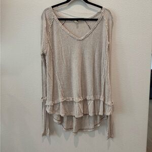 Beige V-Neck Long Sleeve Women's Top